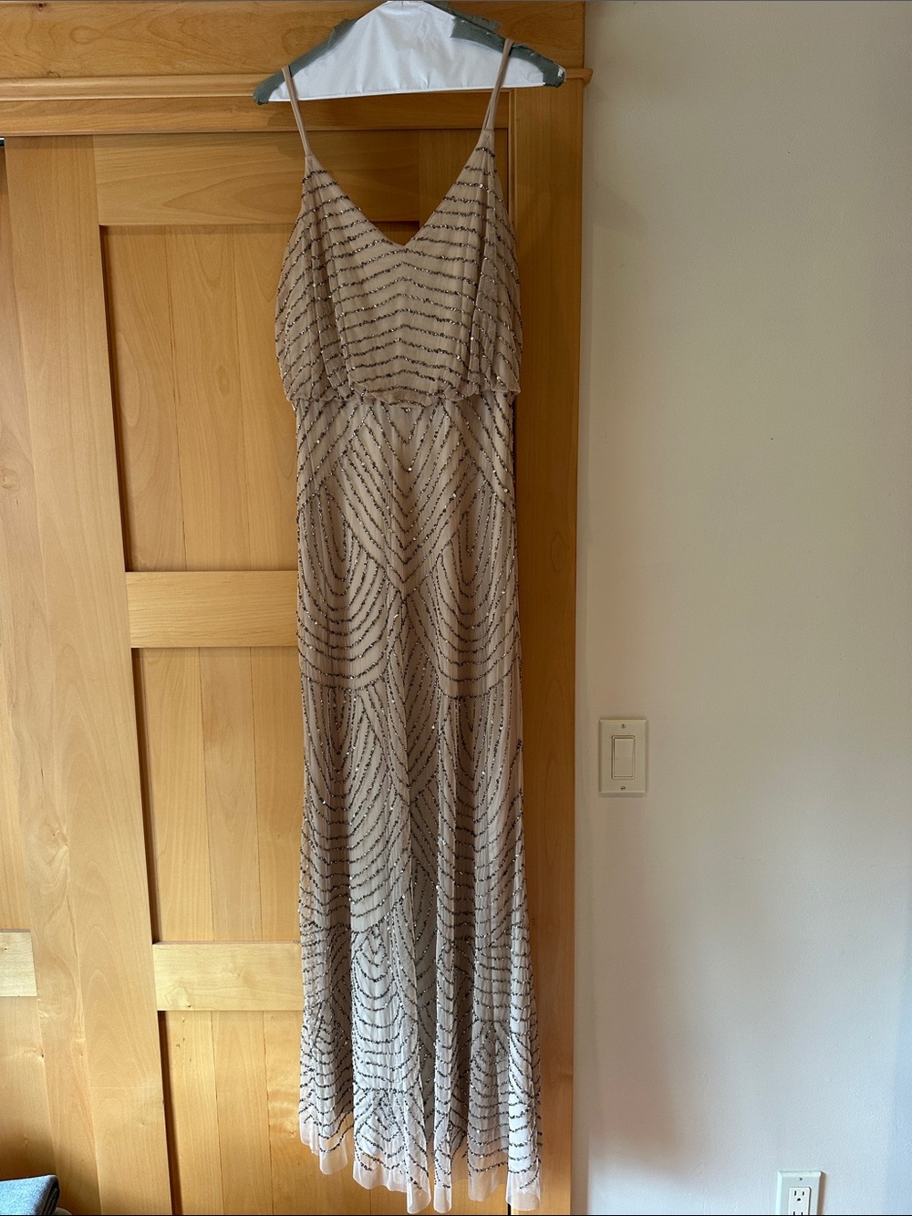 Adrianna Papell Beaded Champagne Maxi Dress